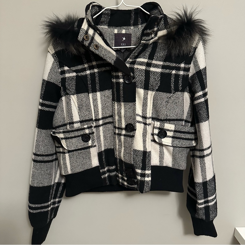 Vintage Forever 21 Plaid Black and White Women's Jacket